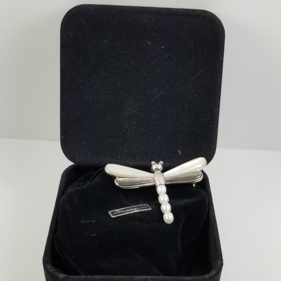 Sterling Mother of Pearl Dragonfly Pin/Pendant - Picture 3 of 8